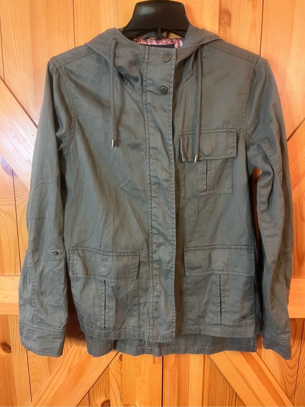 Madden Womens Jacket Size S Olive Green Army Utility Lightweight Hooded (1074)